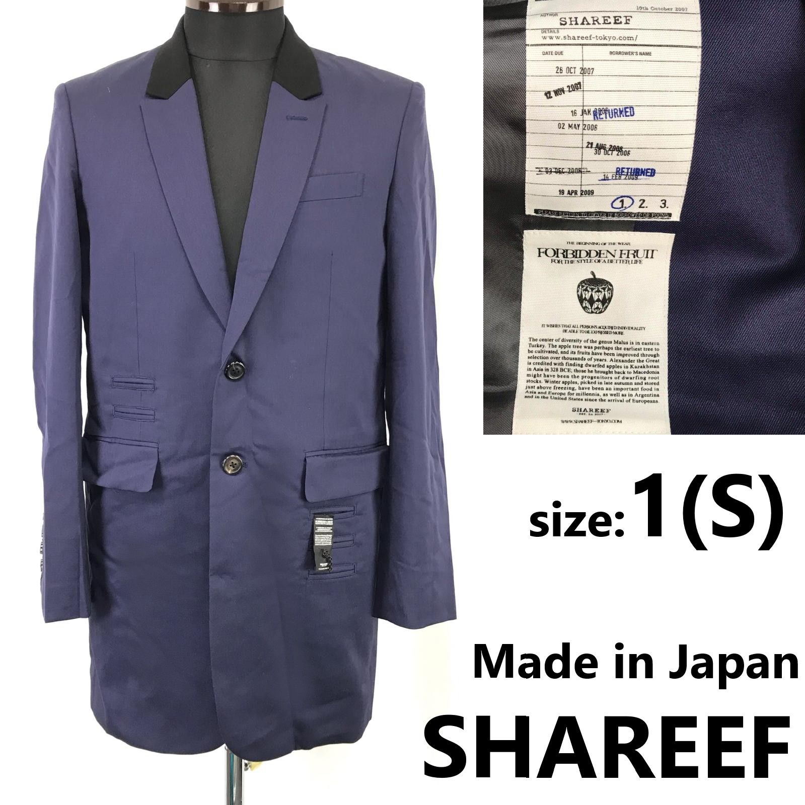 日本製/美品★SHAREEF【シャリーフ】 ロング/テーラードジャケット【1/メンズS程度/ネイビー/navy】定価7万円以上/アウター/ブレザー/Jacket/Jumper◆BJ052-b 日本製/美品☆SHAREEF【シャリーフ】 ロング/テーラードジャケット【1