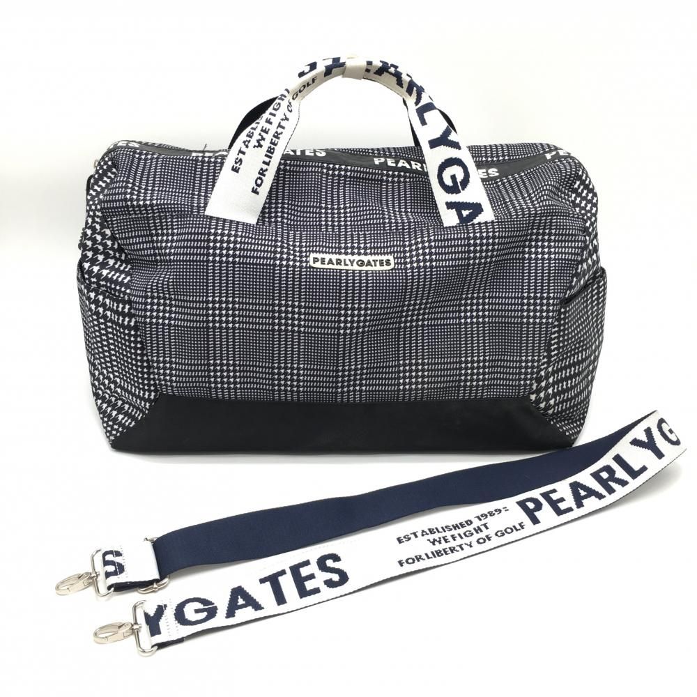 PEARLY GATES - パーリーゲイツ 2WAYボストンバッグ ネイビー×白 グレンチェック ショルダーストラップ 底・持ち手・ショルダーストラップ汚れゴルフ PEARLY GATES パーリーゲイツ 2WAYボストンバッグ ネイビー×白 グレンチェック