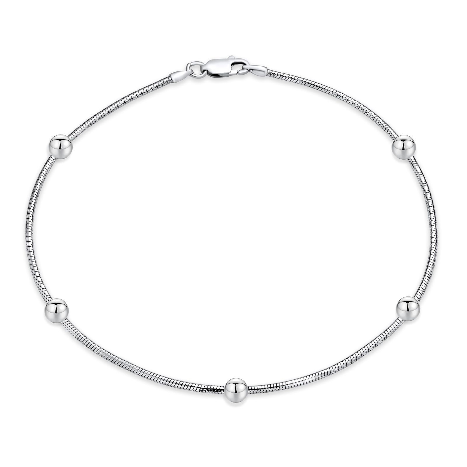 人気商品 Bling Jewelry デリケートで丈夫なシンプルな1.5-3MMの楕円形と丸いマルチスタンドステーションビーズボールチェーンアンクレットアンクルブレスレット 女性やティーンエイジャー向け .925スターリングシルバーで9-10インチの調