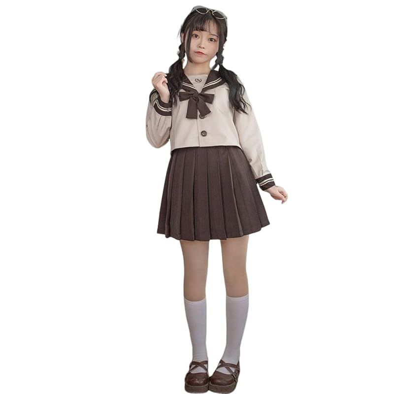 HINATA] セーラー服 コスプレ 茶色長袖 半袖 JK 学生制服 リボンタイ