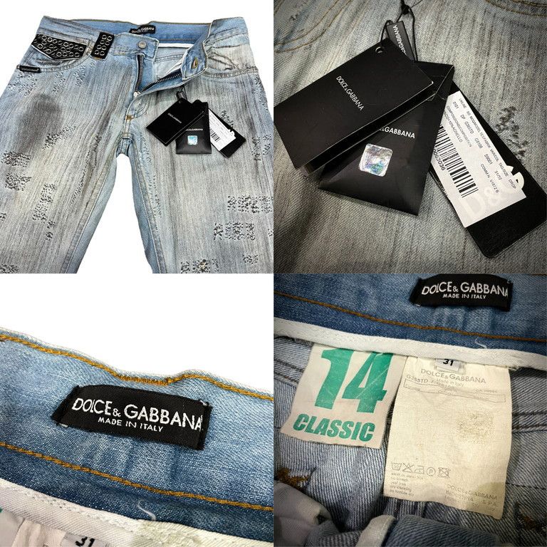 DOLCE&GABBANA 06SSレザーベルトループハトメダメージデニムパンツ