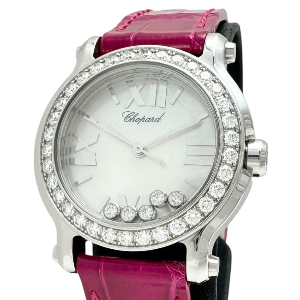 希少　Chopard ダイヤ入り　ピンクレザー 時計 ショパール ハッピーダイヤモンド 20/5691 ピンクシェル