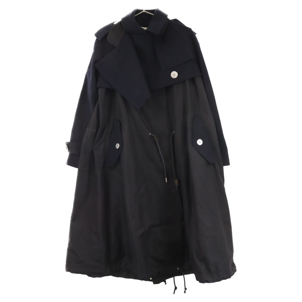 Sacai (サカイ) 21AW Melton Mods Coat 切り替え メルトン モッズレイヤード トレンチコート ネイビー 21-05722  - メルカリ