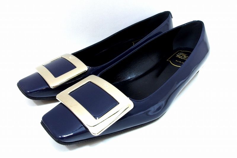 225391 Roger Vivier ロジェ ヴィヴィエ バレリーナ パテントレザー ローヒール パンプス スクエアバックル 36.5