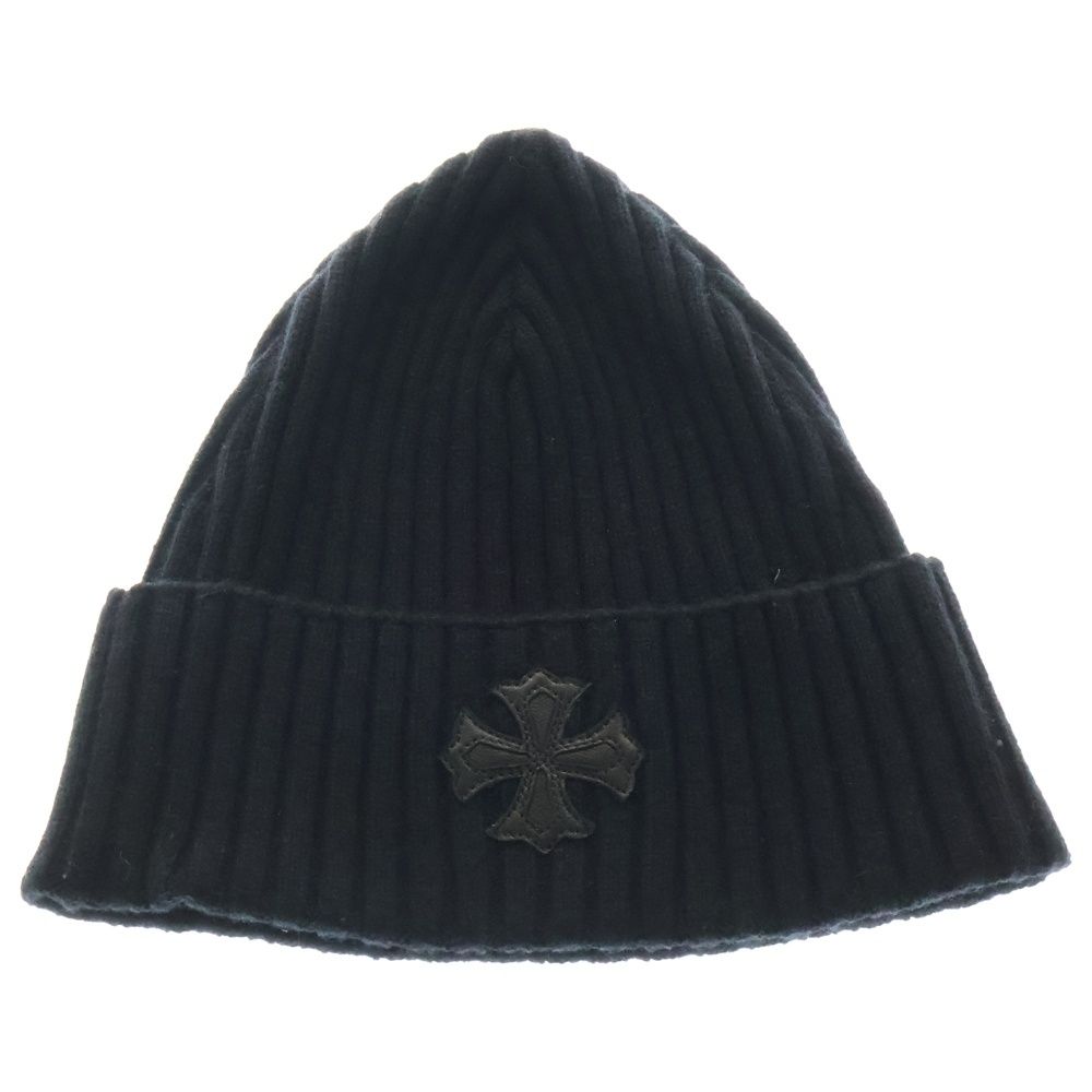 CHROME HEARTS クロムハーツ Cashmere Cross Leather Patch Beanie カシミヤ クロスパッチ ビーニー ニットキャップ ニット帽 レザークロスパッチ ホースシューボタン ブラック