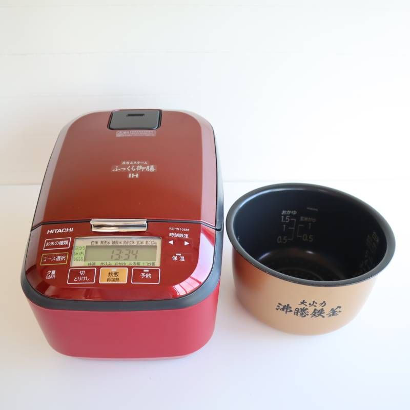 日立 炊飯器 ふっくら御膳 RZ-TS105M 製 5.5合 圧力スチームIH 大火力 沸騰鉄釜 ルビーレッド 目立った傷や汚れなし 動作 済み HITACHI 家電 モデル