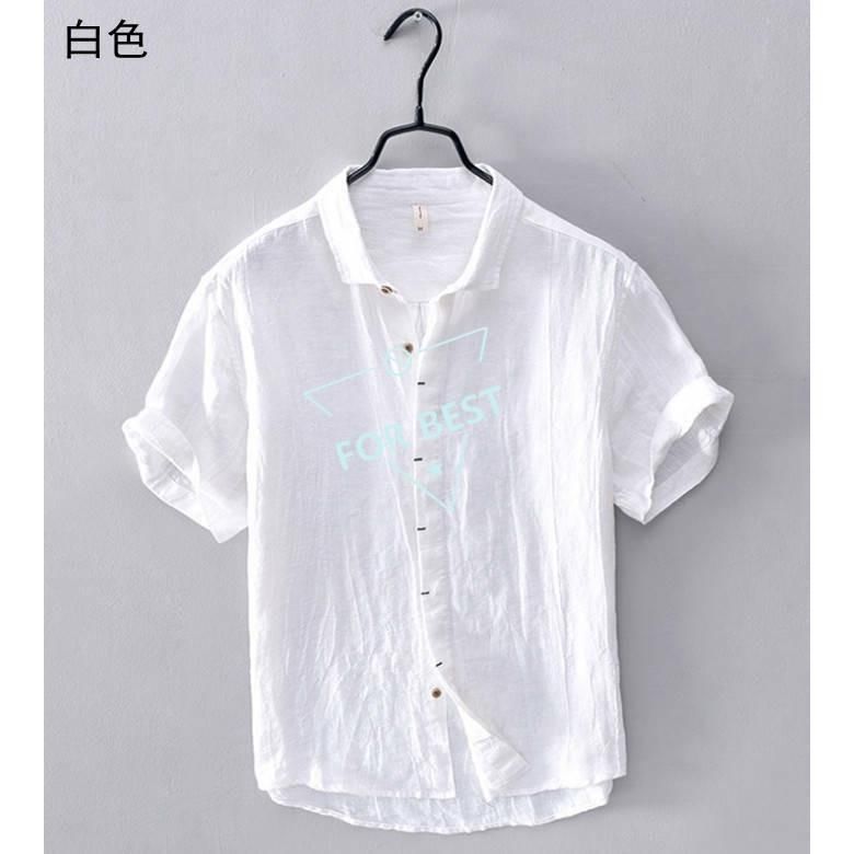 半袖シャツ リネンシャツ メンズシャツ 無地 シンプル カジュアル
