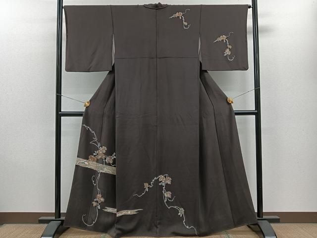 ［1196］訪問着 美品 草葉吉祥文 たたき染 逸品 正絹 着物 袷 楽天市場】【新古品】 小紋 着物 正絹 袷 黒グレー 絞り たたき