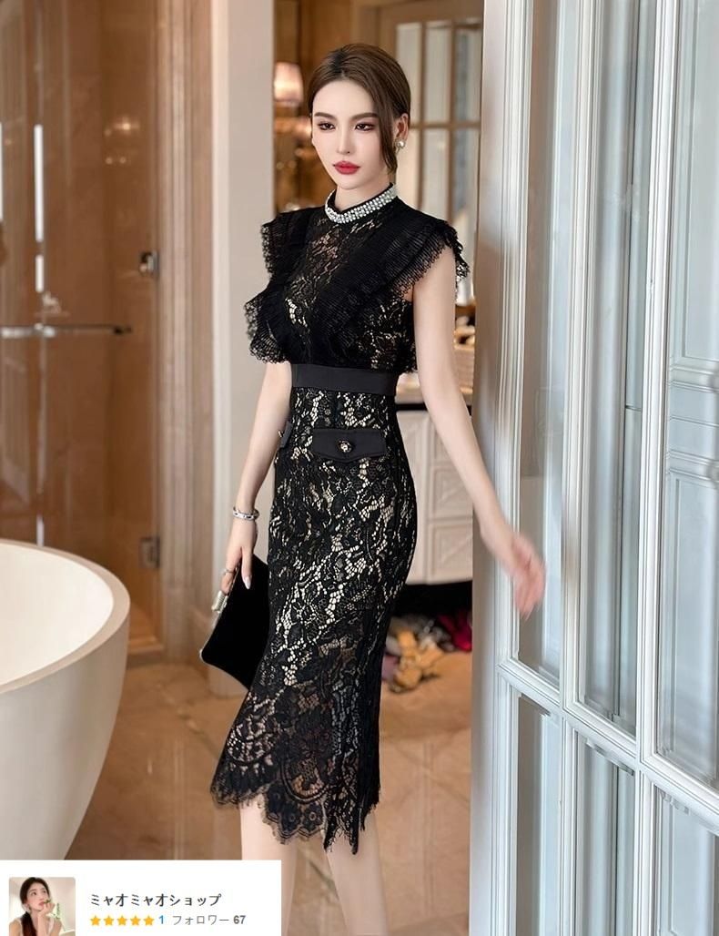 ナイトドレス オフショルダー セクシー タイト ミディ丈 キャバ嬢 3色