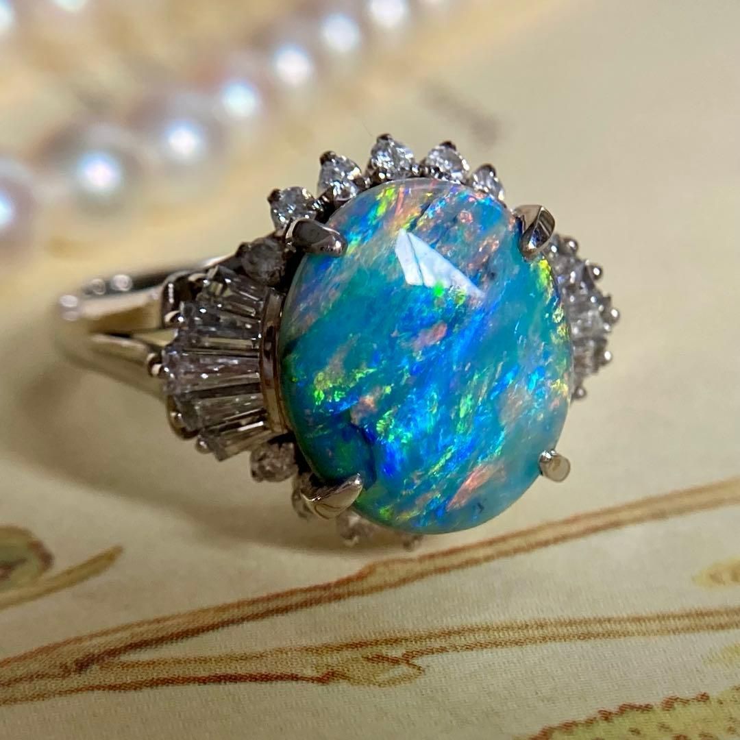 pm900 天然ブラックオパール 3.38ct × ダイヤモンド0.68ct リング 指輪 昭和レトロ｜ソーティング付き WWW_FORTGASGNV_COM_BR