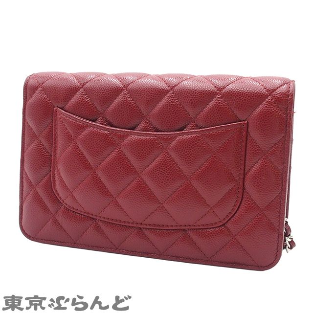 シャネル CHANEL チェーンウォレット A33814 レッド シルバー金具 キャビアスキン チェーンショルダーバッグ マトラッセ 30番台 レディース 101826104