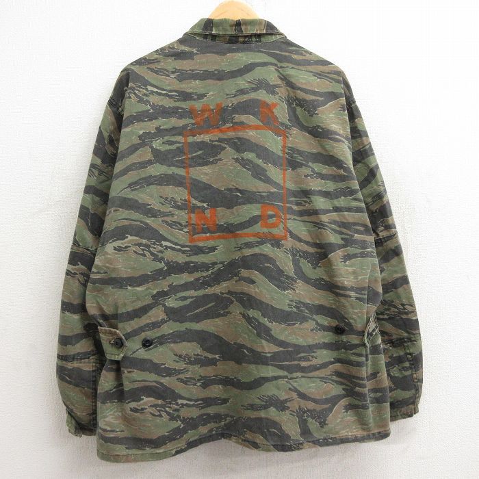 XL/古着 長袖 ミリタリー ジャケット メンズ 90s WKND タイガーカモ 大きいサイズ 濃緑他 グリーン 迷彩 spe 24sep14 中古 アウター フライ