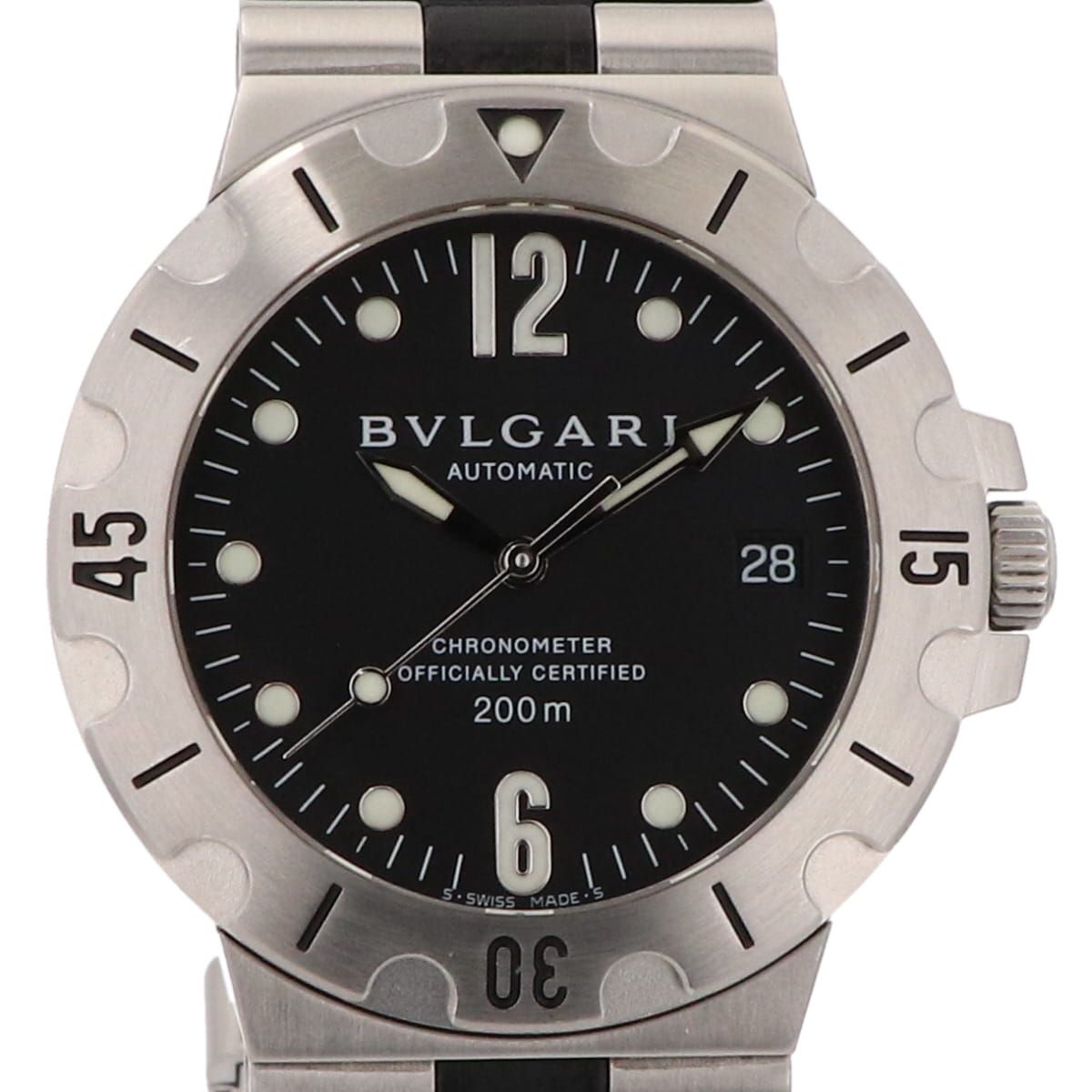 ブルガリ BVLGARI ディアゴノ スクーバ デイト SD38S 腕時計 SS ラバー 自動巻き ブラック メンズ 【中古】