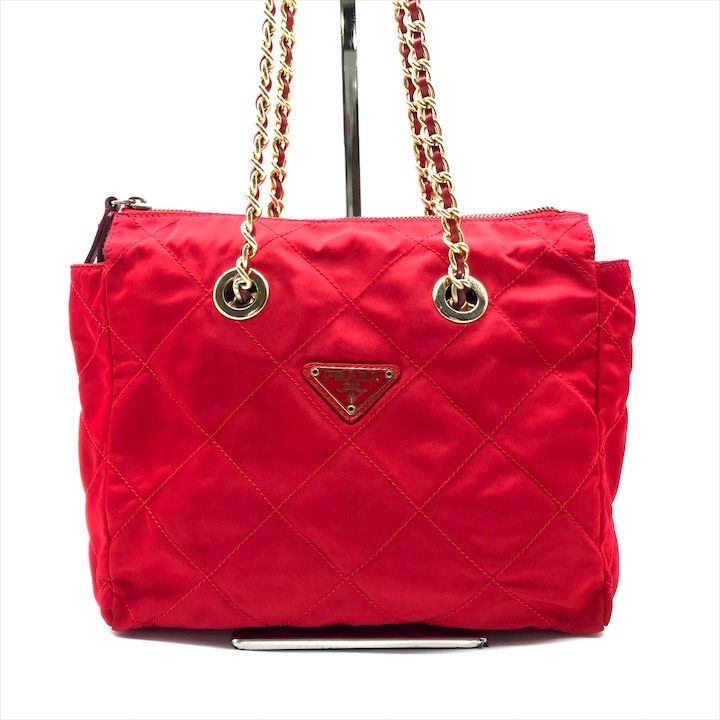 PRADA プラダ キルティング チェーンショルダーバッグ 三角ロゴ　VTG 良品】プラダ チェーンショルダーバッグ 三角ロゴ キルティング