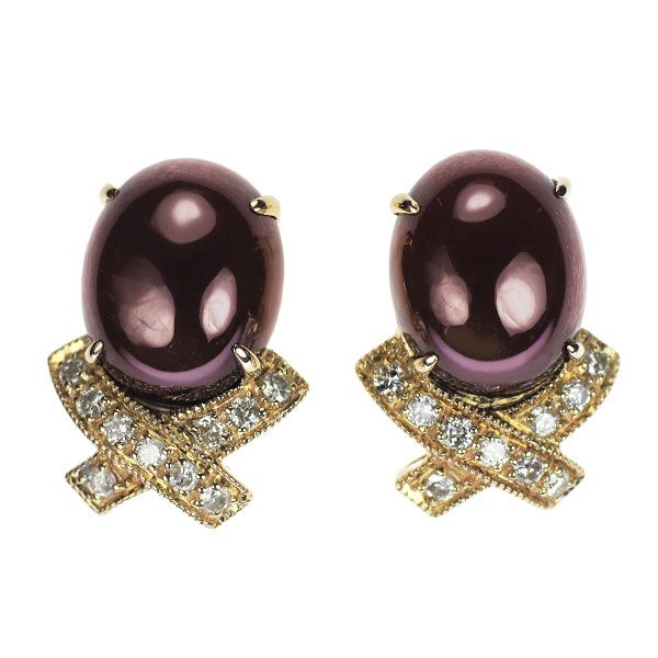 碌山 K18YG/ K14YG ガーネット ダイヤモンド ピアス 8.00ct D0