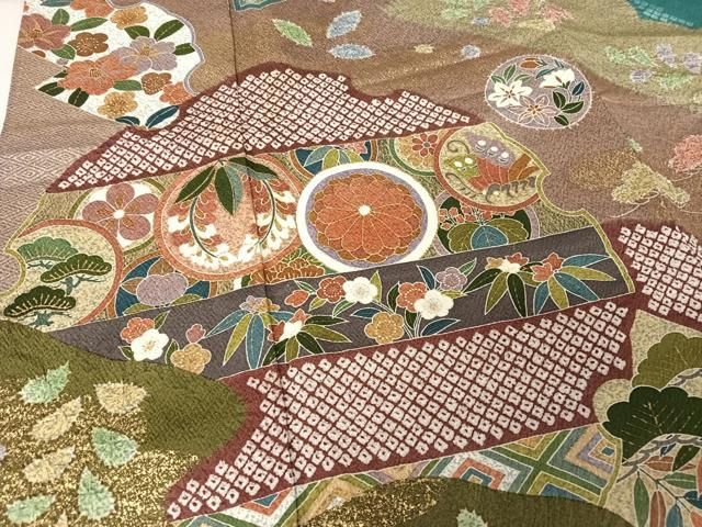 平和屋着物○訪問着 絞り 地紙花丸文 金彩 正絹 逸品 AAAW4388np