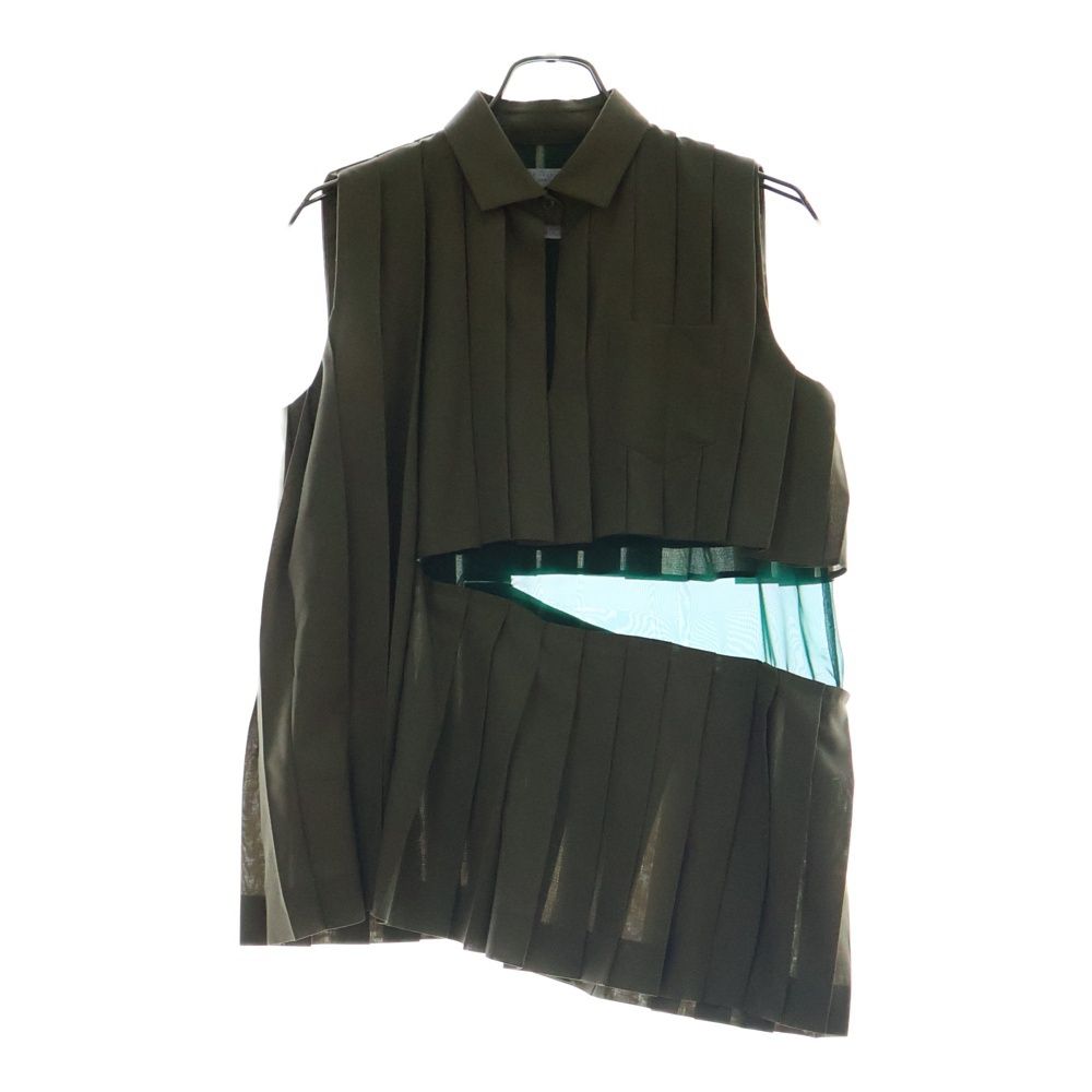 Sacai サカイ 22AW SUITING×CHIFFON PULLOVER ノースリーブ カットソー ブラウス カーキ 22-06050 レディース