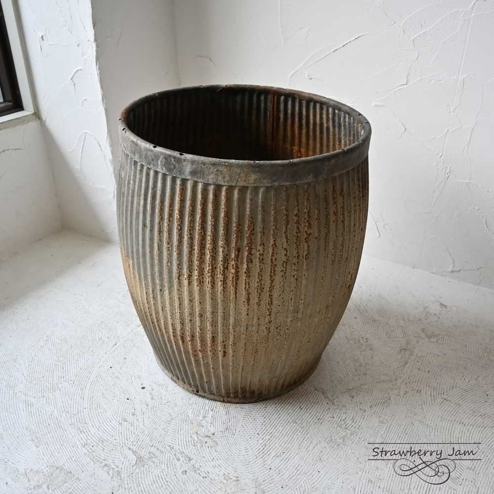 L3501-71-5 英国アンティーク ブリキ ドラム 鉢 ゴミ箱 ガーデニング