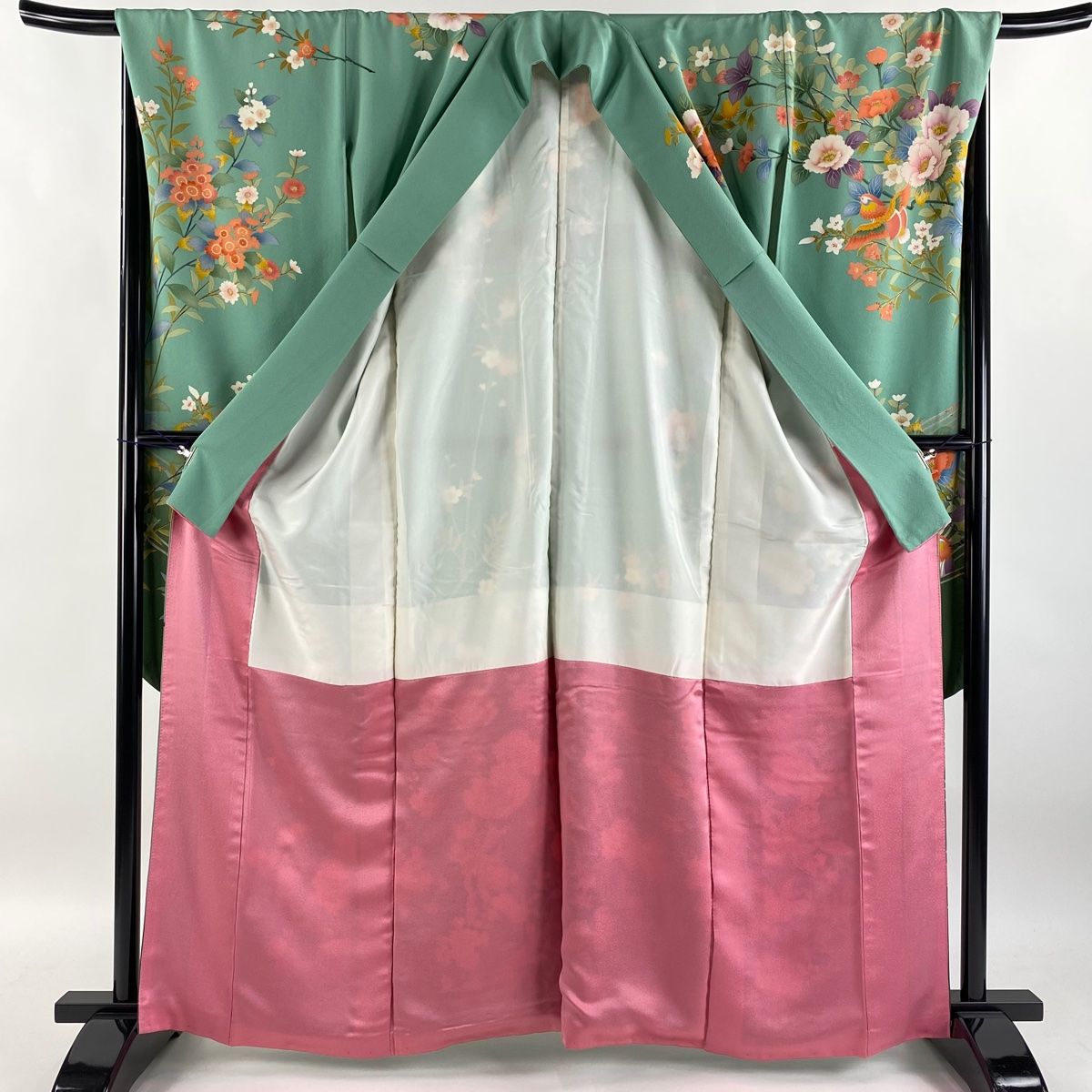 振袖 身丈163cm 裄丈68.5cm L 袷 袋帯フルセット 枝花 鳥 ぼかし