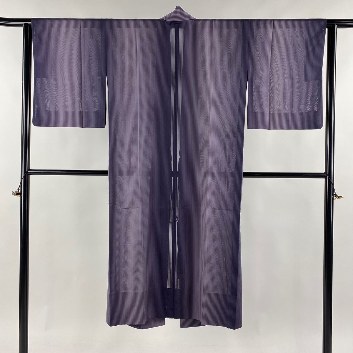 道中着 身丈129.5cm 裄丈65cm M 和装コート 縞 灰紫 正絹