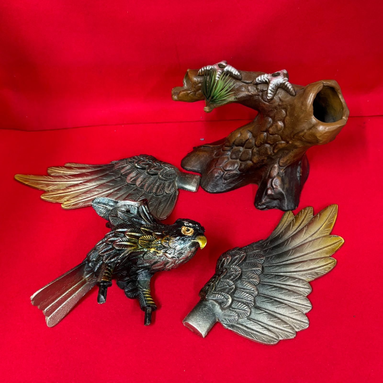 新品 昭和レトロ 民芸品 松鷹 置物 金属工芸 美術工芸 郷土玩具 木彫り 