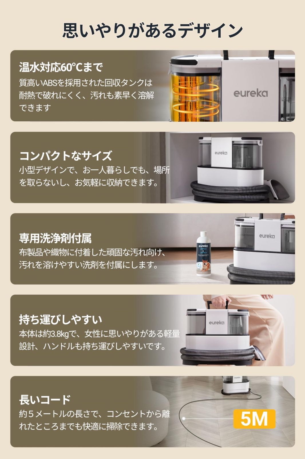 400W強力吸引 絨毯洗浄 自動洗浄 車 シート NEY100 掃除 スチーム 