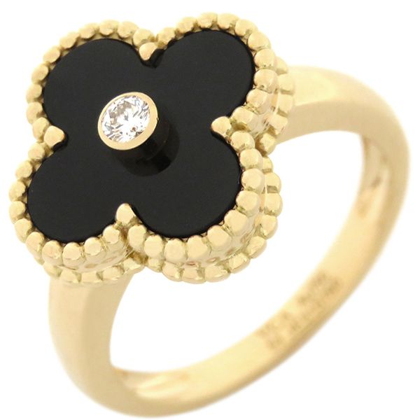 ヴァンクリーフアーペル Van Cleef - Arpels リング 指輪 ヴィンテージ アルハンブラ K18YG ダイヤモンド オニキス ブラックXイエローゴールド 55 JP15 Au750 18金 14.5号 VCARA41000