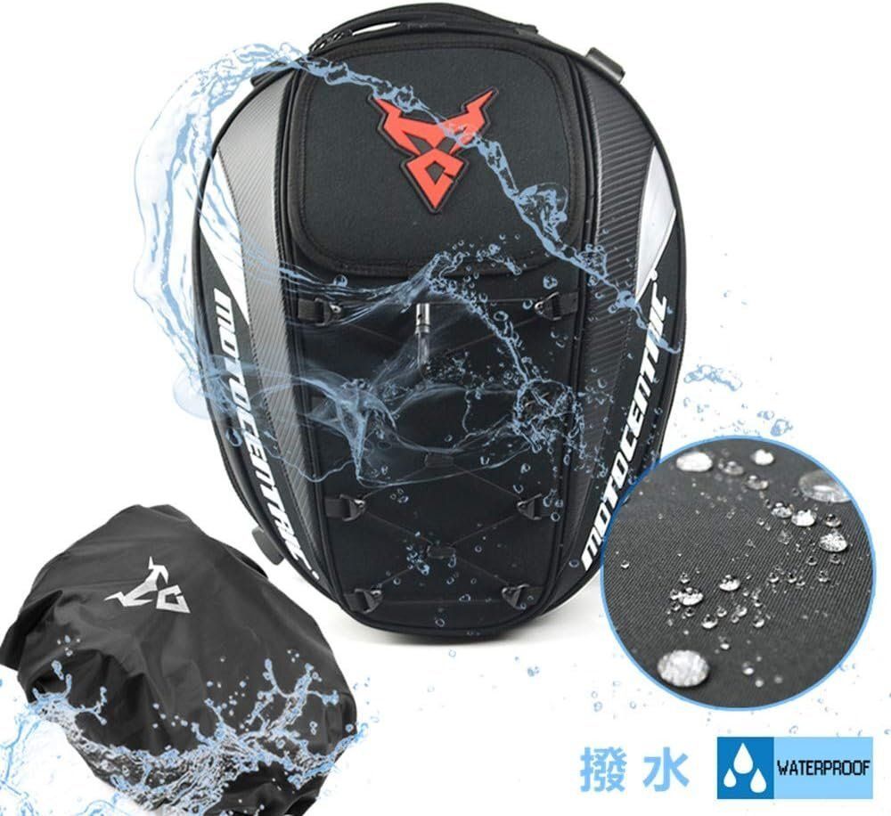 バイク用 シートバッグ 拡張機能 ヘルメットバッグ 汎用バッグ 撥水 耐久性 反射テープ|ショルダーベルト|固定ベルト付き 収納 ロゴ赤