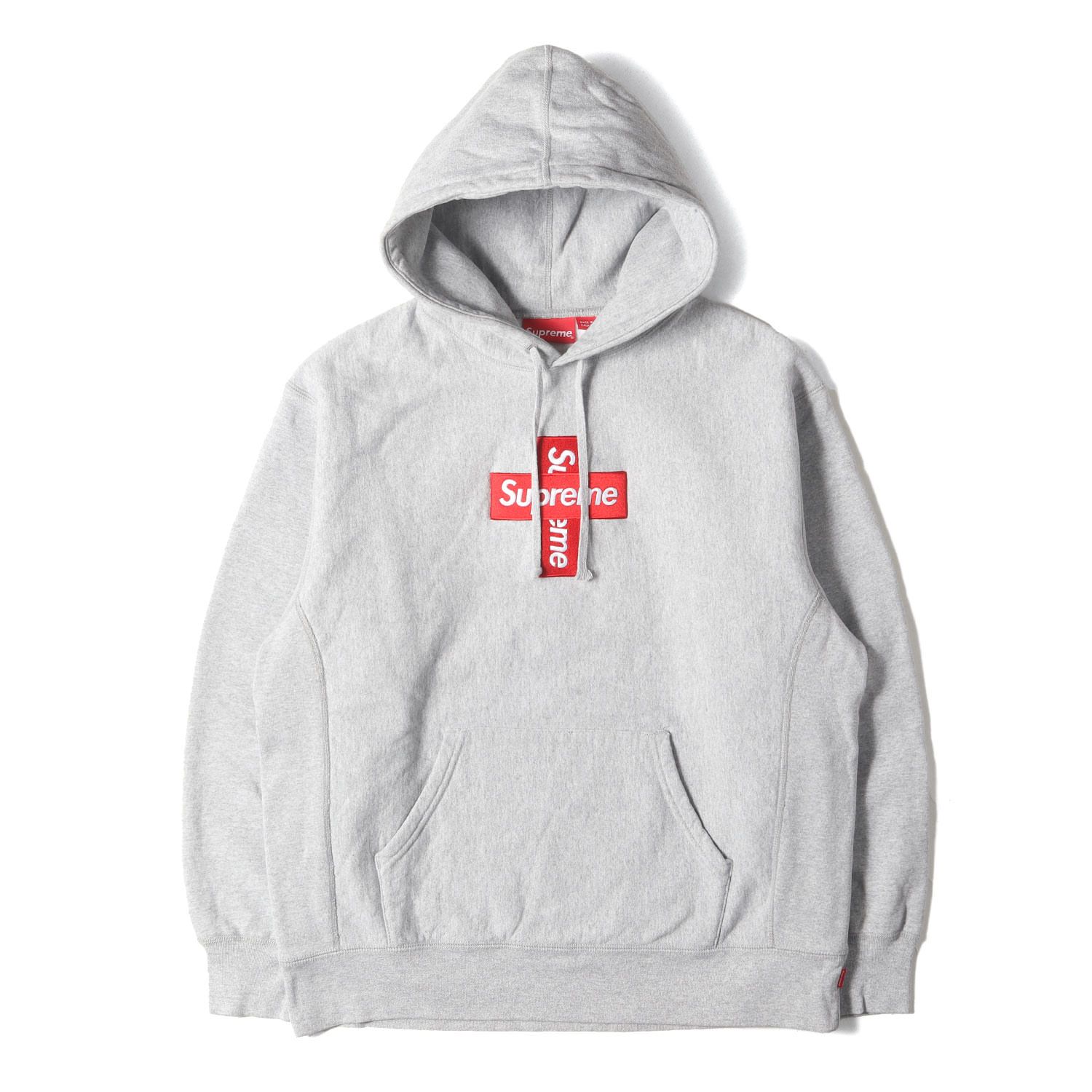 Supreme グレー パーカー Large クロスボックスロゴ