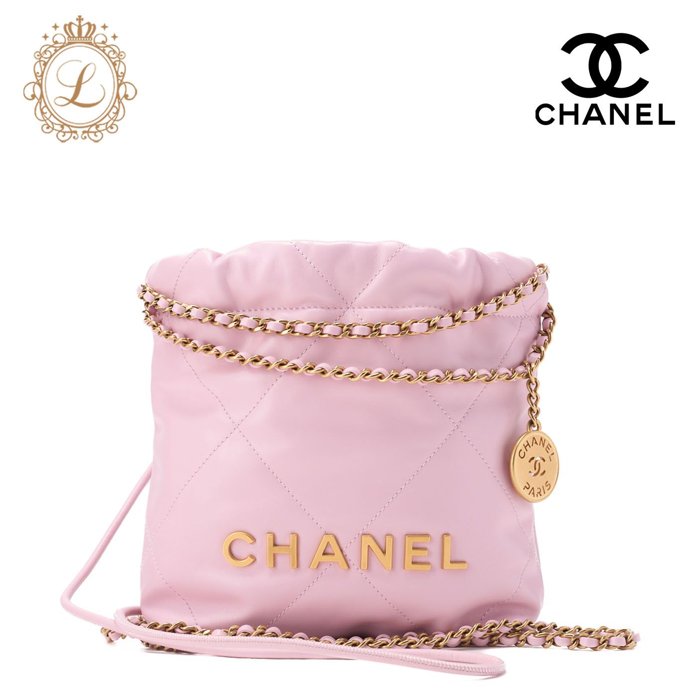 CHANEL シャネル シャネル22 ミニ カーフスキン ピンク 巾着 チェーン 