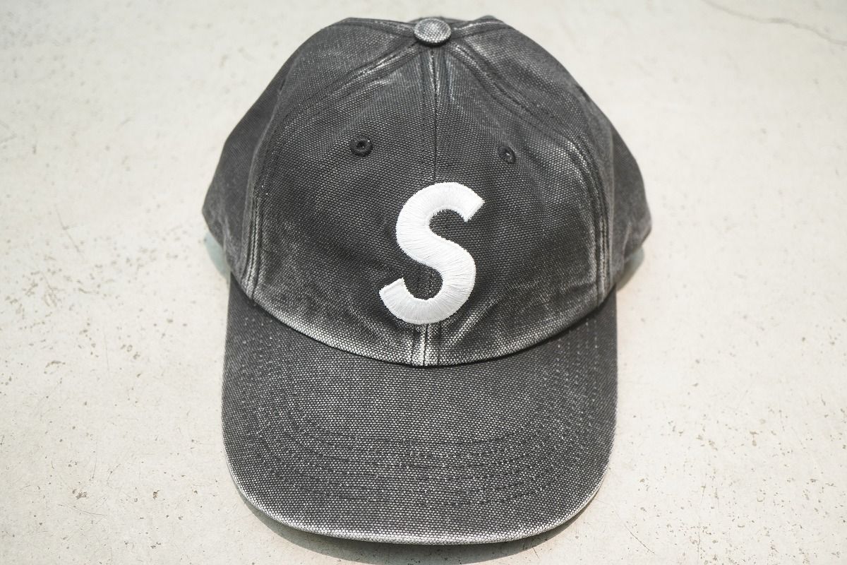 正規 23SS Supreme シュプリーム Pigment Canvas S Logo 6-Panel Black ピグメント キャンバス キャップ 黒 本物1006P♪