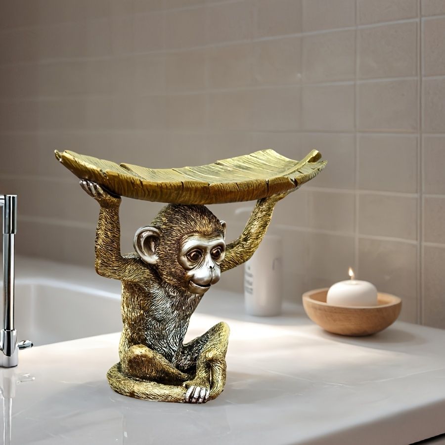 小物入れ 樹脂製 葉っぱの器を持ったサル トレイ付き 屋内 屋外 バス