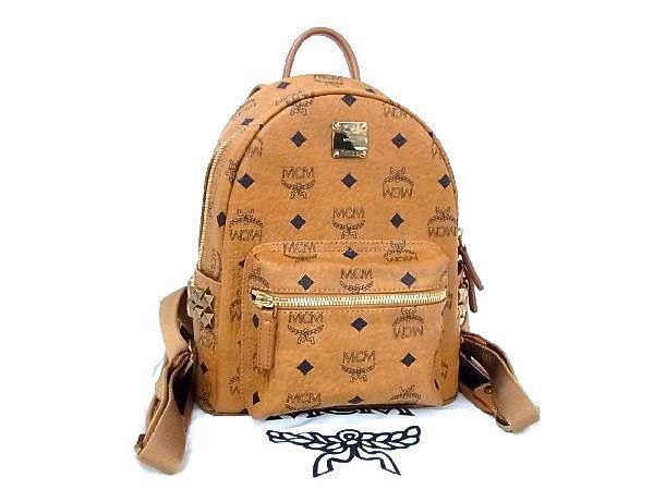 【極美品】MCM エムシーエム レザー ヴィセトス バックパック デイパック エムシーエムヴィセトス バックパックミニ スタッズ ピンク