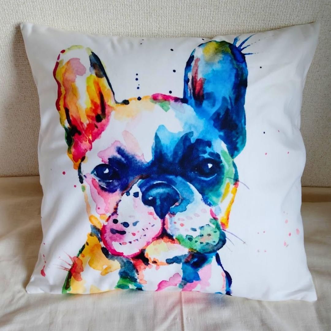 210系  ⭐️ 6枚セット ⭐︎ 白い 花柄 クッションカバー 水彩画風 クッションカバー2枚セット 45×45 犬柄 アート インテリア 動物