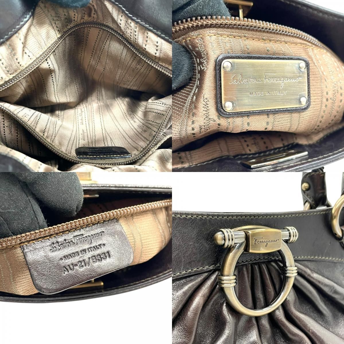 美品 Salvatore Ferragamo フェラガモ ガンチーニ ハンドバッグ レザー 