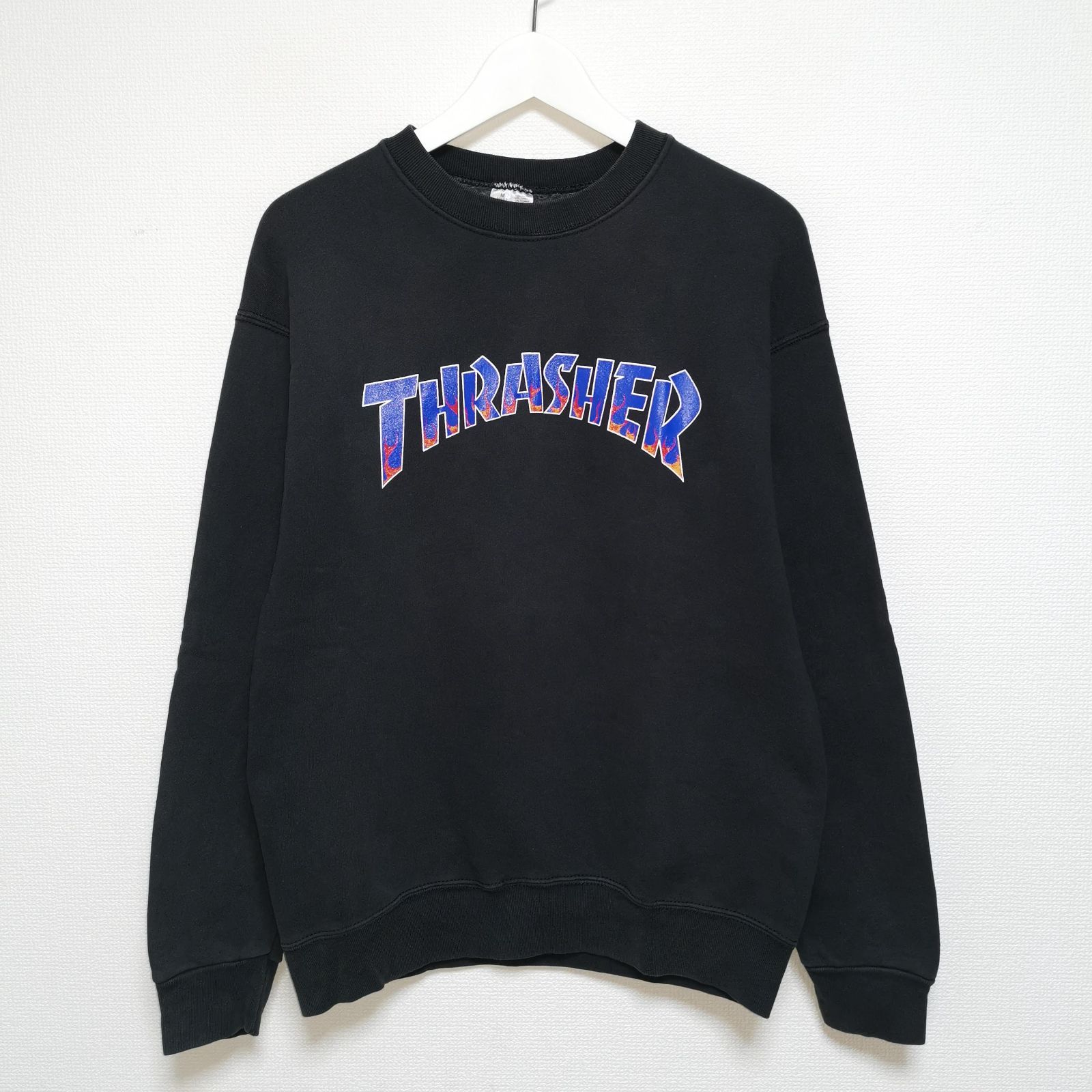 M 90s THRASHER スウェット FLAME トレーナー 黒 USA製