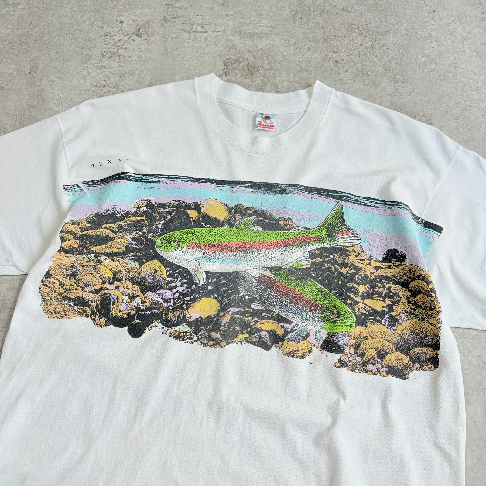 90s USA製 Rainbow Trout Over Printed T-shirt レインボートラウト 