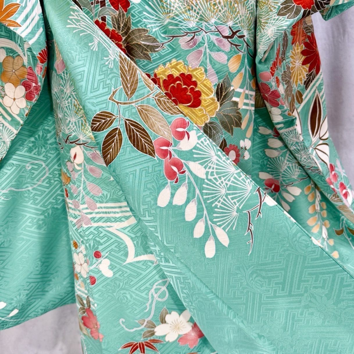 成人式 振袖 美品長襦袢 袋帯 セット 総絞り 振袖 青 長襦袢セット 美