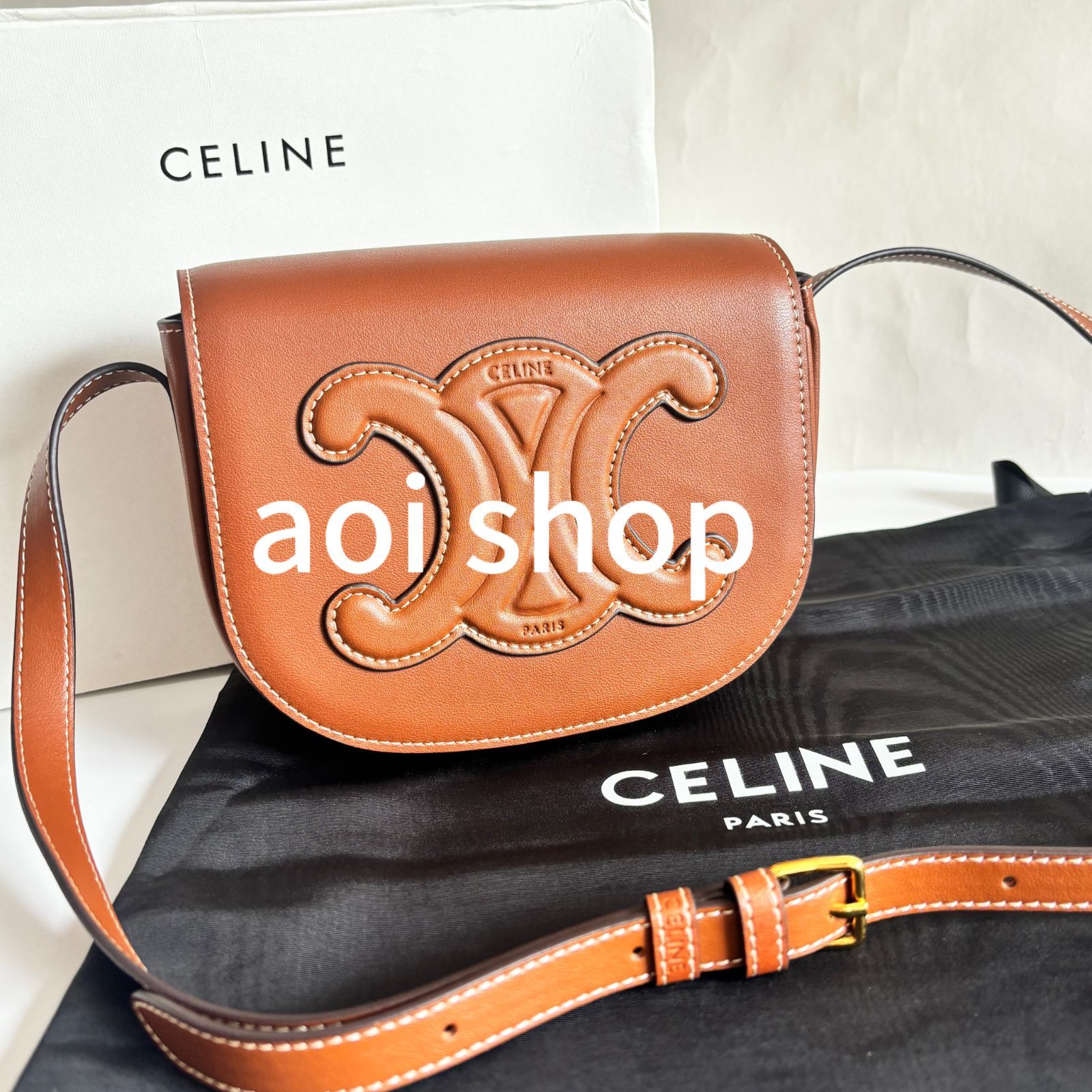 セリーヌ CELINE ショルダーバック トリオンフ カーフスキンブラウン