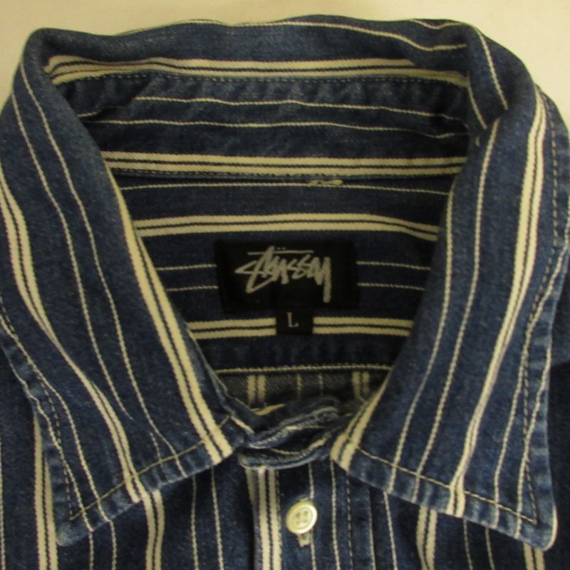 輝い ストライプ デニム シャツ 初期タグ stussy old 80s STUSSY 