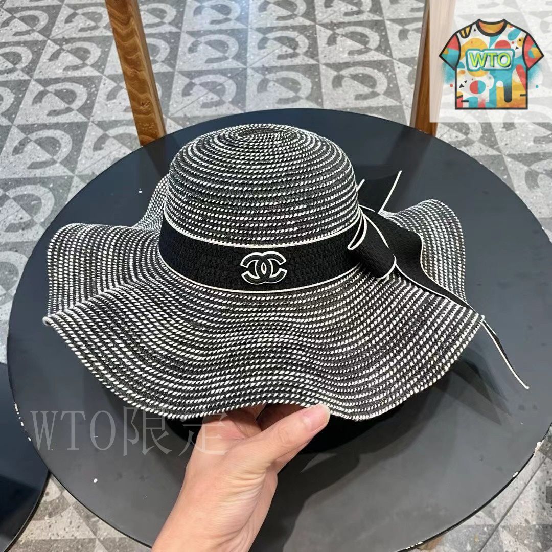 ★プレ春夏★【CHANEL】シャネルパールプリント ボブハット シャネル（Chanel）フリル パールデザイン 大きなつばの