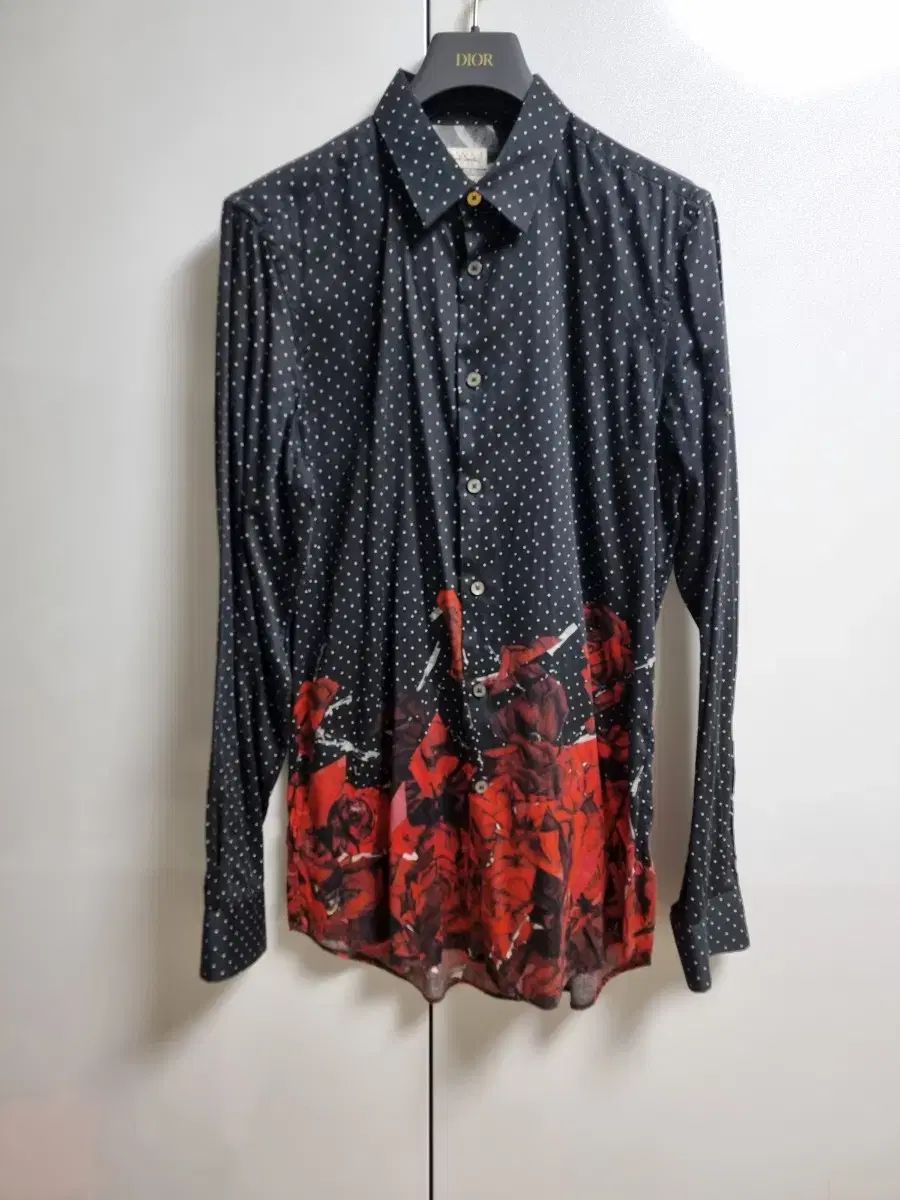 PAUL SMITH ポール スミス フラワー バラ 黒 水玉シャツ S