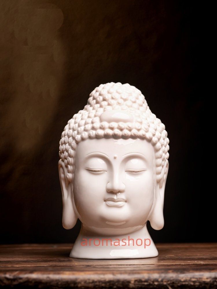 仏首 仏頭 釈迦牟尼仏 仏像 如来 陶磁器セラミックス 白磁 徳化窯 仏教美術 置物 供養 装飾 収蔵