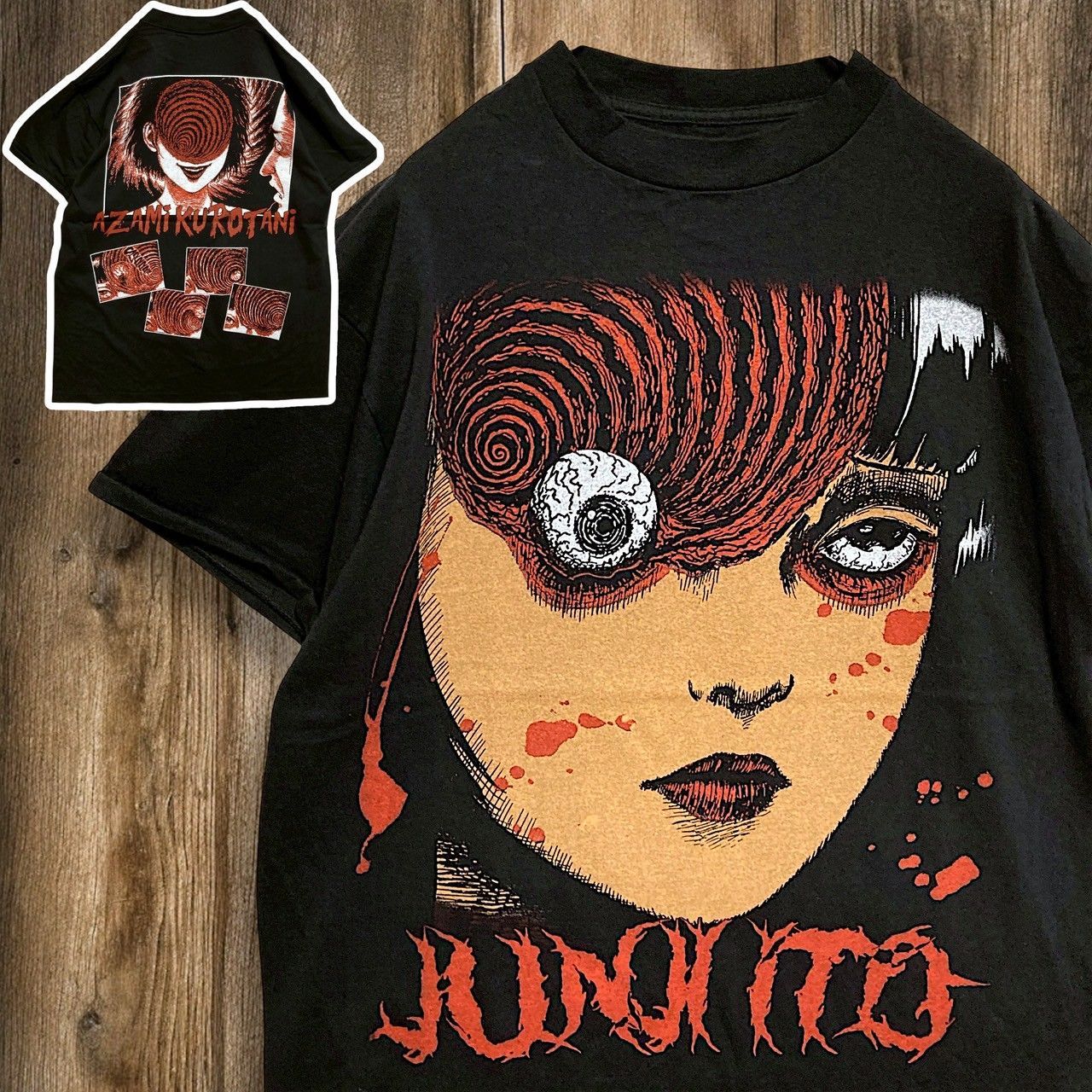 うずまき Tシャツ 黒 伊藤潤二 マンガT アニメT 公式 伊藤潤二 うずまき アニメTシャツ 黒 | RUFFY
