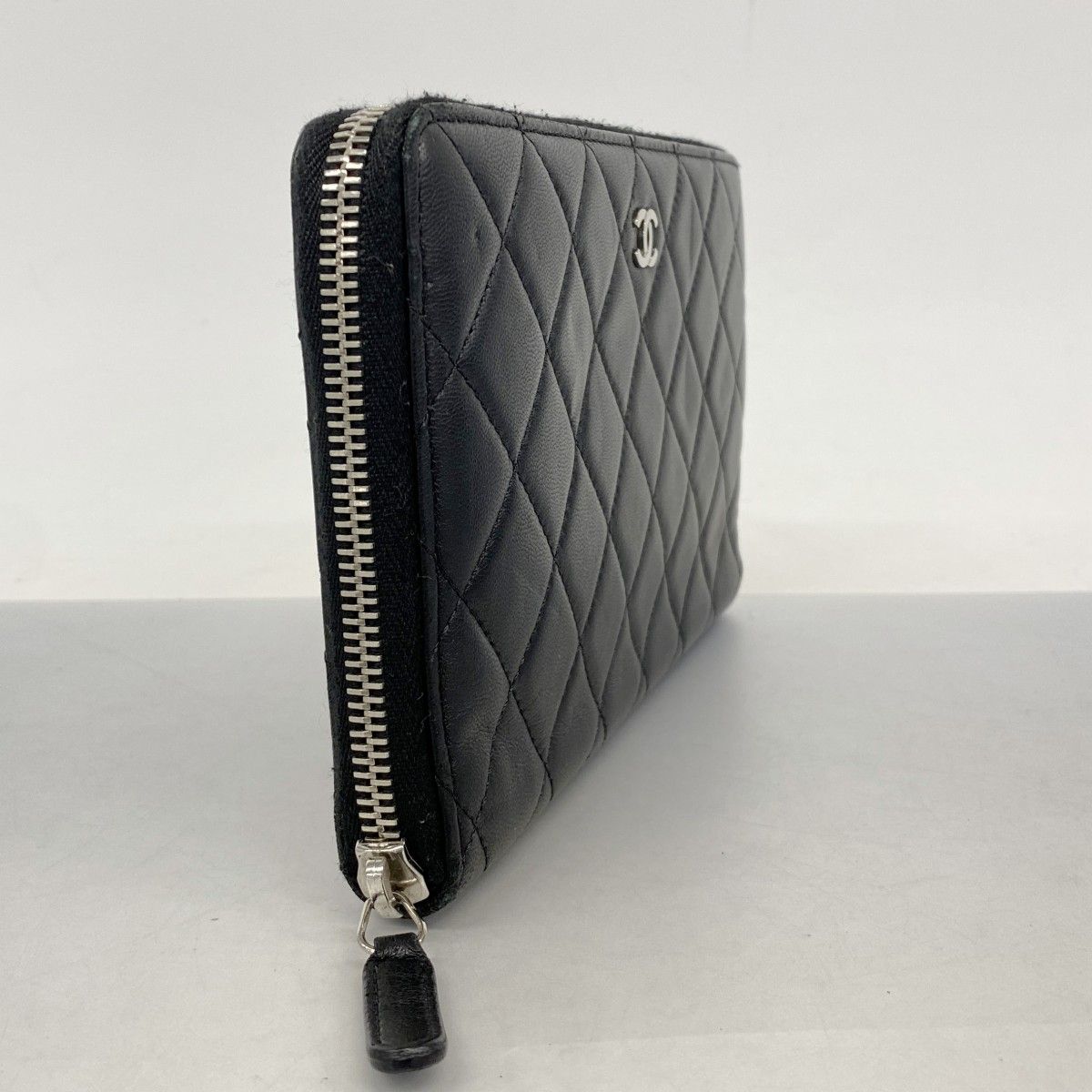 5ia0195-h】シャネル 長財布 マトラッセ ラムスキン ブラック シルバー  