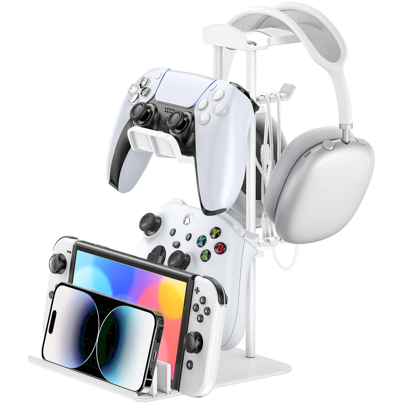 新品 デスク用 イヤホンスタンド ゲームコントローラーホルダー＆ヘッドセットホルダー アルミニウムサポートバー付き ヘッドホンスタンド ユニバーサル収納オーガナイザー KDD ヘッドホ