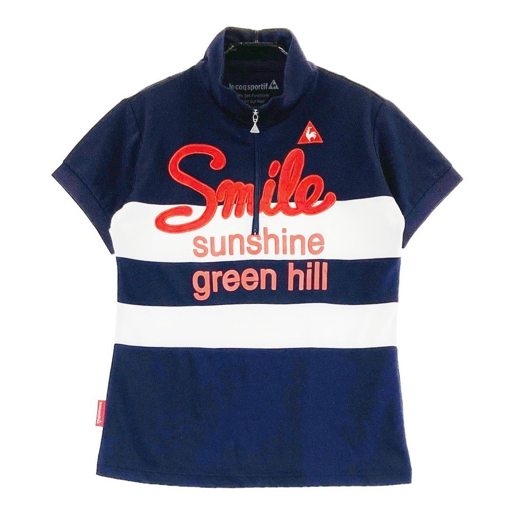 サイズ：M LECOQ GOLF ルコックゴルフ  ハーフジップ 半袖Tシャツ ボーダー柄 ネイビー系 [240101280875]# ゴルフウェア レディース ストスト