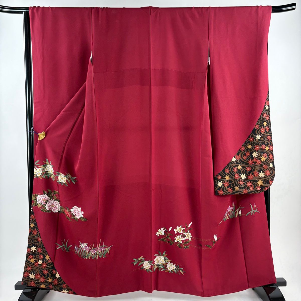 中古）振袖 【美品】 振袖 身丈162.5cm 裄丈67.5cm L 袷 牡丹 松竹梅