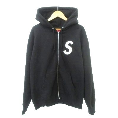 シュプリーム SUPREME 美品 23FW S Logo Zip Up Hooded Sweatshirt Sロゴ ジップアップ フード  スウェットシャツ パーカー ワンポイント 厚手 Lサイズ 黒 ブラック