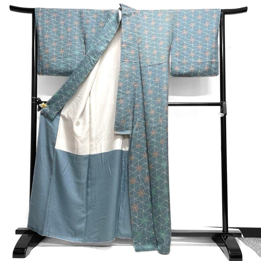 付け下げ 川村久太郎 変わり麻の葉 ドット模様 着物 083a p